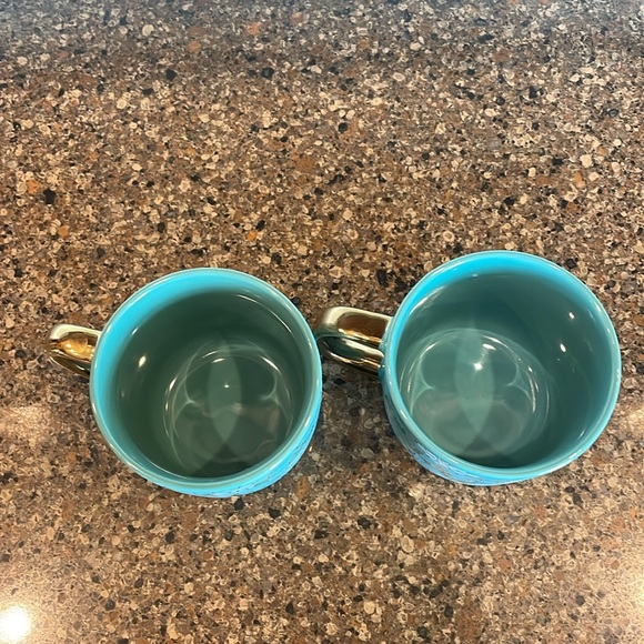 Set of 2 Thyme & And Table Teal & Gold Succulent Stoneware Mugs Coffee Cups - Picture 8 of 8